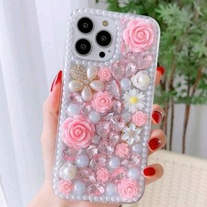 High-End Rhinestone Pearl Rose Flower Pattern iPhone 13 phone case